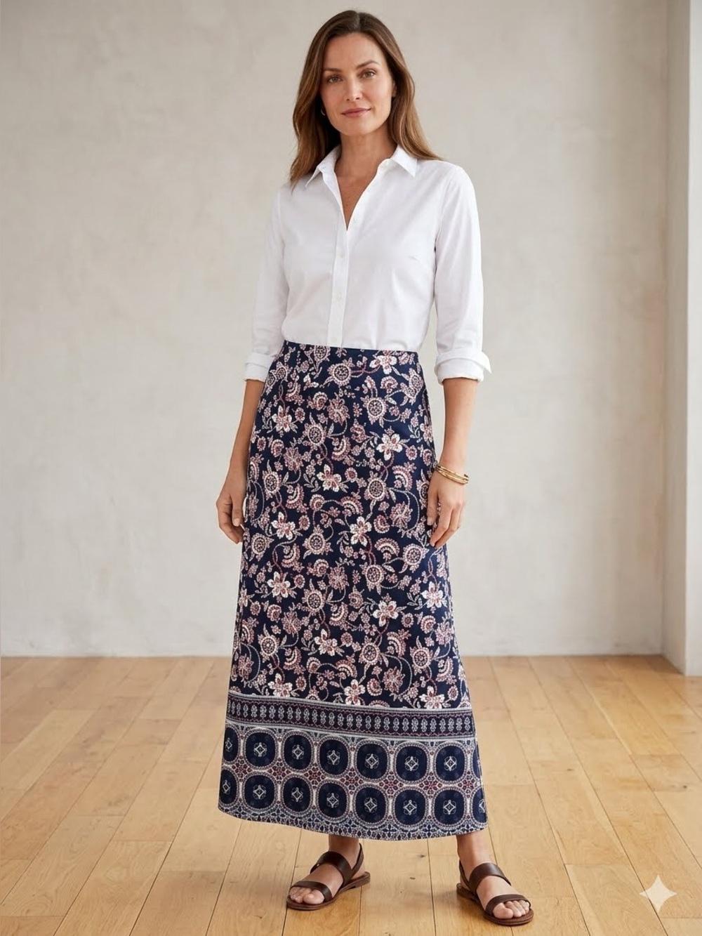 Talbots Floral Print Stretch Maxi Skirt Size S Boho Americana Coastal Grandma